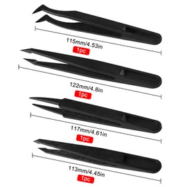 YIXISI 8 PCS Precision Plastic Tweezers Set, Anti-Static Tweezers, for Electronics, Jewelry-Making, Laboratory Work, Repairing, Black