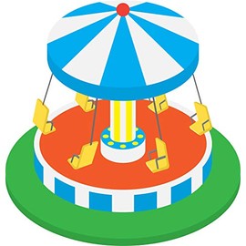 Fun Amusement Park Carnival Activities Rides Games Cartoon Vinyl Sticker (2" Tall, Swinging Chairs)