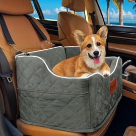 Dog Car Seat for Small Dogs, Memory Foam Dog Booster Seat for Medium Dogs Under 35lbs, Detachable and Washable Elevated Pet Car Seat with Storage Pockets (Dark Grey, One Size)