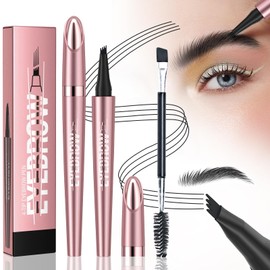 Ledeak Eyebrow Pencil, 3D Waterproof Microblading Eyebrow Pen with 4 Fork Tip, Magic Smudgeproof Eye Brow Pencil, Long-Lasting Liquid Brow Pencil for Natural Looking Defined Eyebrows (Black)