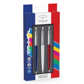 Parker Jotter Originals Ballpoint Pens | Limited Edition France Trio Pack | Blue, White & Red Barrels | Blue Ink | Set of 3 Pens
