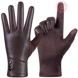 Winter Fashion Leather Gloves for Women, Touch Screen Wool Lined Outdoor Windproof Warm Suede Driving Dress Gloves
