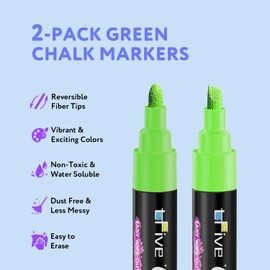 Green Chalk Markers - Dry & Wet Erase Marker Pens for Chalkboards, Signs, Windows, Blackboard, Glass, Mirrors, Liquid chalkboard markers with Reversible Tip (2Pack) TF900
