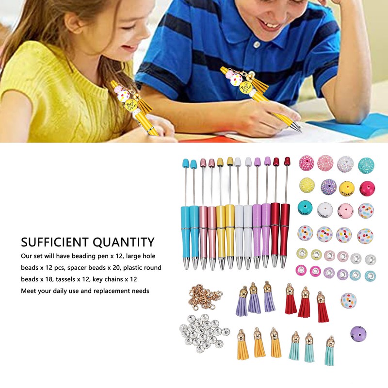 12PCS Beadable Pens Kit Bright Colors DIY Making Beaded Ballpoint