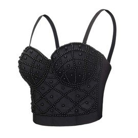 VEENDEO Women's Strap Beads Bustier Corset Crop Top Club Party Bra
