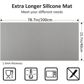 Large Silicone Heat Resistant Mat 78.7” x 15.7”, Nonslip Silicone Mats for Kitchen Counter, Countertop Protector, Nonstick Waterproof Craft Mat Table Placemat, Gray