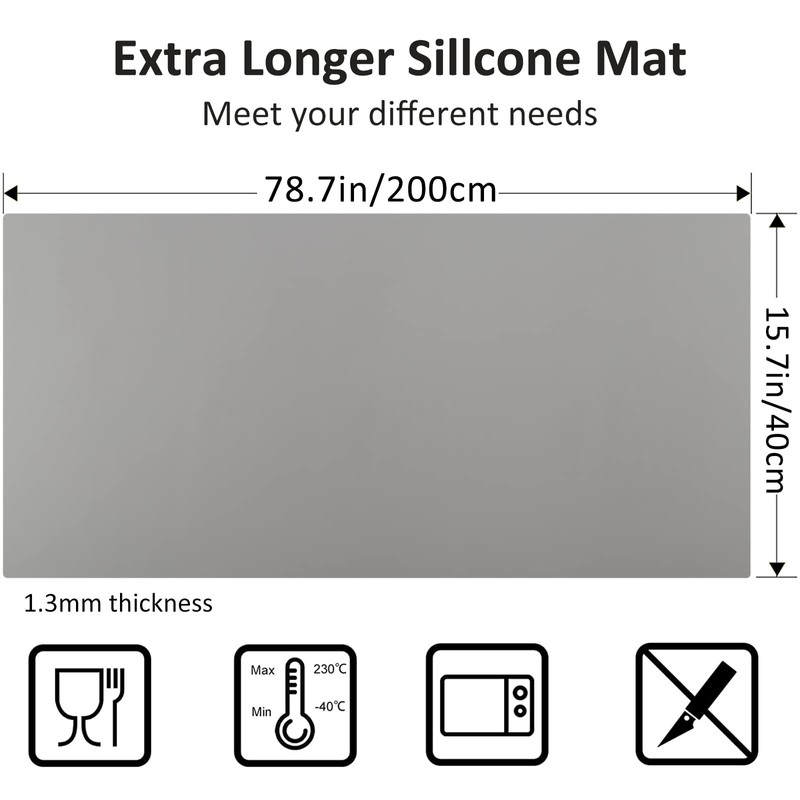 Large Silicone Heat Resistant Mat 78.7” x 15.7”, Nonslip Silicone