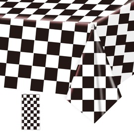 ASLERMURE 1 Pack Black and White Checkered Tablecloths Race Car Theme Tablecloths for Motor Racing Birthday Party Decorations, 54" x 108