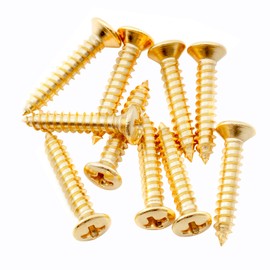 Musiclily Ultra 2.5x15mm Stainless Steel Countersunk Mounting Screws for Electric Guitar Bass String Guide or Pickup Ring, Gold (Set of 10)