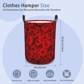 Laundry Basket, Dirty Clothes Basket, Foldable Waterproof Oxford Cloth Storage Basket for Bedroom, Bathroom, Clothes,Large Storage Basket Home Decoration(Red Roses)