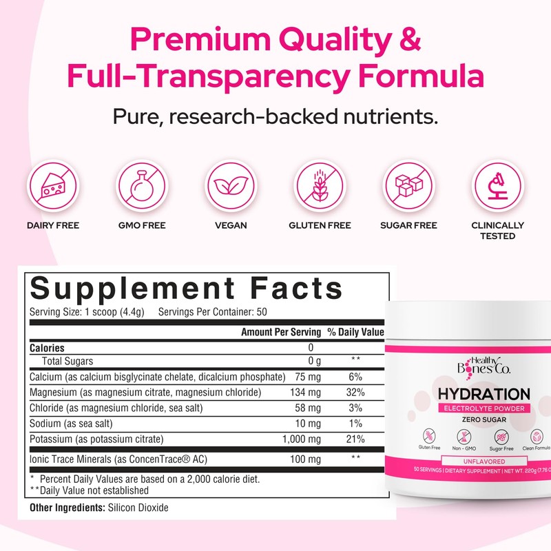 Sugar-Free Electrolyte Powder Drink Mix Fast Hydration (220 gr, Unflavored)
