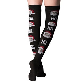 Everything Legwear Womens Fun Colorful Over Knee Socks Christmas Stockings-OSFM Shoes (4-10)-Black with Ho Ho Ho-1 Pair