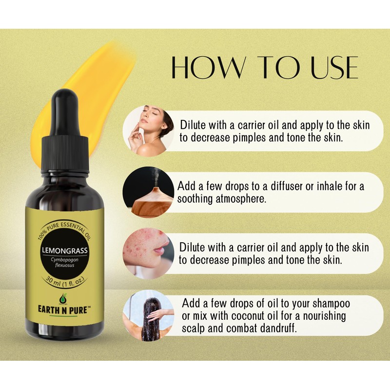 Earth N Pure Lemongrass Essential Oil | Steam Distilled |