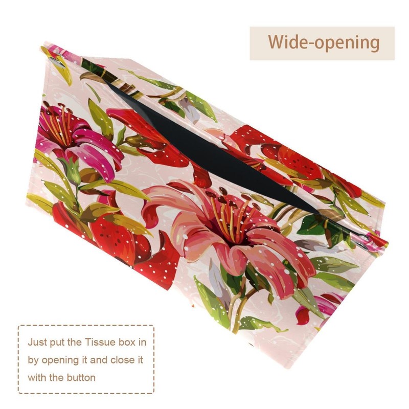2 Pack Tissue Box Cover Holder, Greenish Lily Flower Rectangle