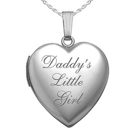 PicturesOnGold.com Sterling Silver 'Daddy's Little Girl' Heart Locket Pendant Necklace - 3/4 Inch X 3/4 Inch (Locket + Photo)