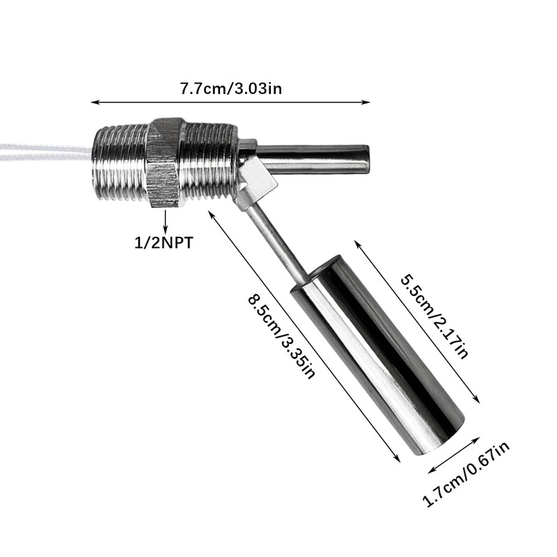 Stainless Steel Liquid Level Sensor, 1/2 NPT Male Thread Side