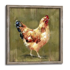 Farmhouse Wall Art Chicken Picture: Rustic Farm Animal Wooden Framed Artwork Decor Kitchen Country Print Chickens Hen Artwork for Bedroom Living Room Home 16 x 16 Inches