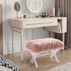 Glitzhome Pink Faux Fur Ottoman Bench, Modern Ottoman Footrest Stool
