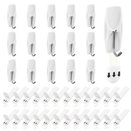 Ainiv Wire Toggle Hooks, 16 White Wall Hooks with 24 Adhesive Strips, Damage-Free Utility Hooks, No Tools Hanging Hooks Heavy Duty for Home Kitchen Office School Dorm Organizers