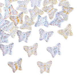 LiQunSweet 50 Pcs AB Color Plated Animal Butterfly Bead Clear Crystal Glass Loose Beads Spacer for Jewelry Bracelets Necklace Earrings Pendent DIY Crafts Accessories
