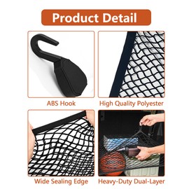 Xzenuo Car Luggage Net, Elastic Boot Net with 4 ABS Hooks, Stretchy Boot Storage Net, Separation Net, Luggage Fixation for Car, SUV, Motorhome, Pickups (1, 100 x 60 cm)