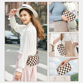 hibear Dual Wristlet Wallets for Women,Checkered Crossbody Purse with 4 Zippers Large Nylon Wristlet Purse with ID Window, Res