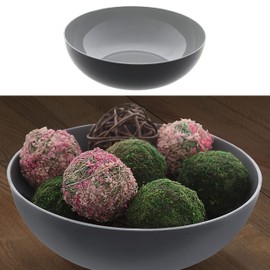 Cepewa Decorative Bowl, Diameter 30 cm x Height 10 cm, Plastic, Grey Black, Fruit Bowl, Round Table Decoration (1 x Round Grey/Black, Diameter 30 cm)