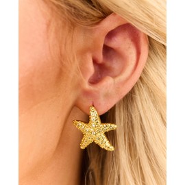 UANNEAU Gold Chunky Earrings for Women Trendy, 14K Gold Dainty Starfish Earrings Statement Minimalist Hypoallergenic Stud Earrings Gifts for Her Mom