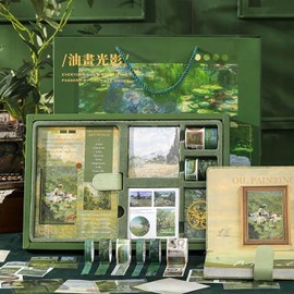 AEVIORA Kit Estético de Álbumes de Recortes, Juego de Suministros para Álbumes de Recortes 128 Pcs, Kit de Álbum De Recortes Vintage, con Pegatinas Decorativos, Regalo para Amigas y Niñas