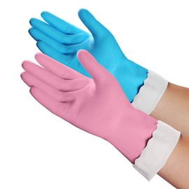 HSL Household Cleaning Gloves - Reusable Kitchen Dishwashing Gloves with Latex Free, Cotton lining, Waterproof, Non-Slip (Large, 2 Pairs)
