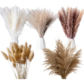 Yefloneda 300 Pcs Dried Pampas Grass Bulk, Boho Dried Flowers Bouquet Rustic Wedding Centerpiece for Tables, Boho Birthday Decorations Fluffy Pompas Grass for Home Office Party Western Table Decor
