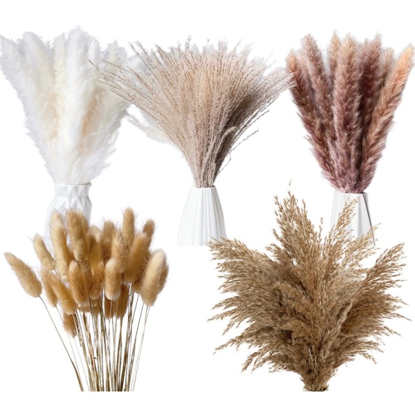 Yefloneda 300 Pcs Dried Pampas Grass Bulk, Boho Dried Flowers