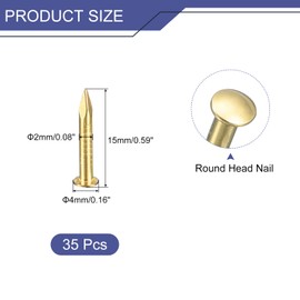 sourcing map 35Pcs Small Tiny Nails 2x15mm(DXL) Tiny Brass Nails Hardware Round Head Brass Nail for Wooden DIY Projects Decorative Boxes Household, Brass Tone