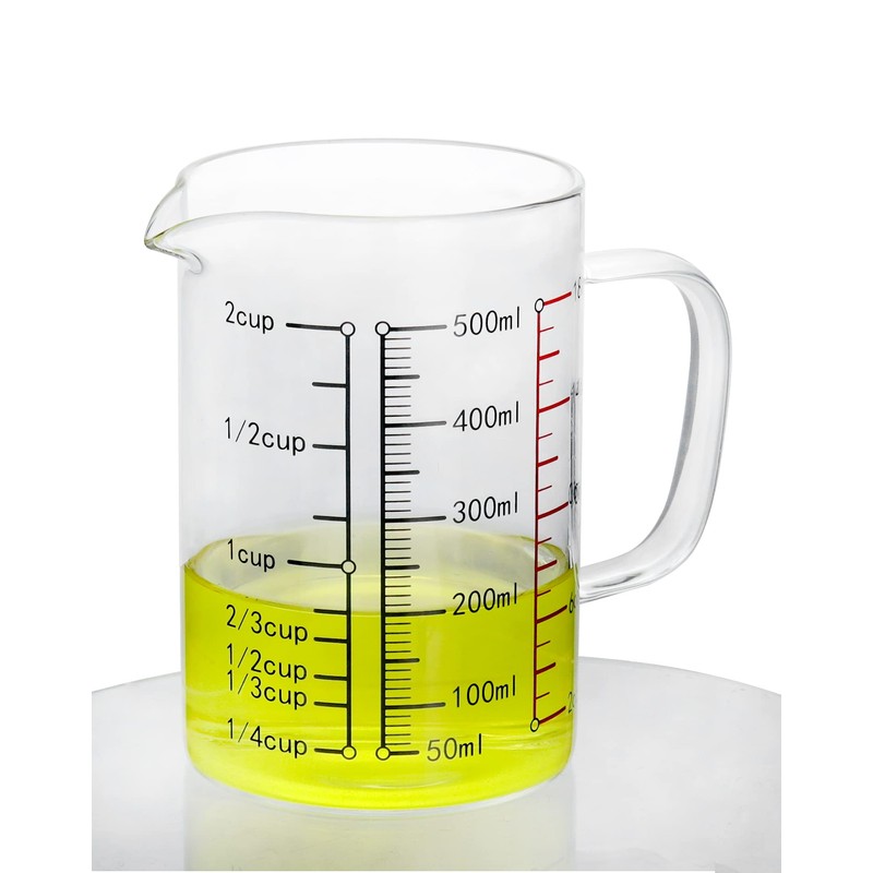 QWORK Glass Measuring Cup, 2 Pack 500ML (18 Oz, 2