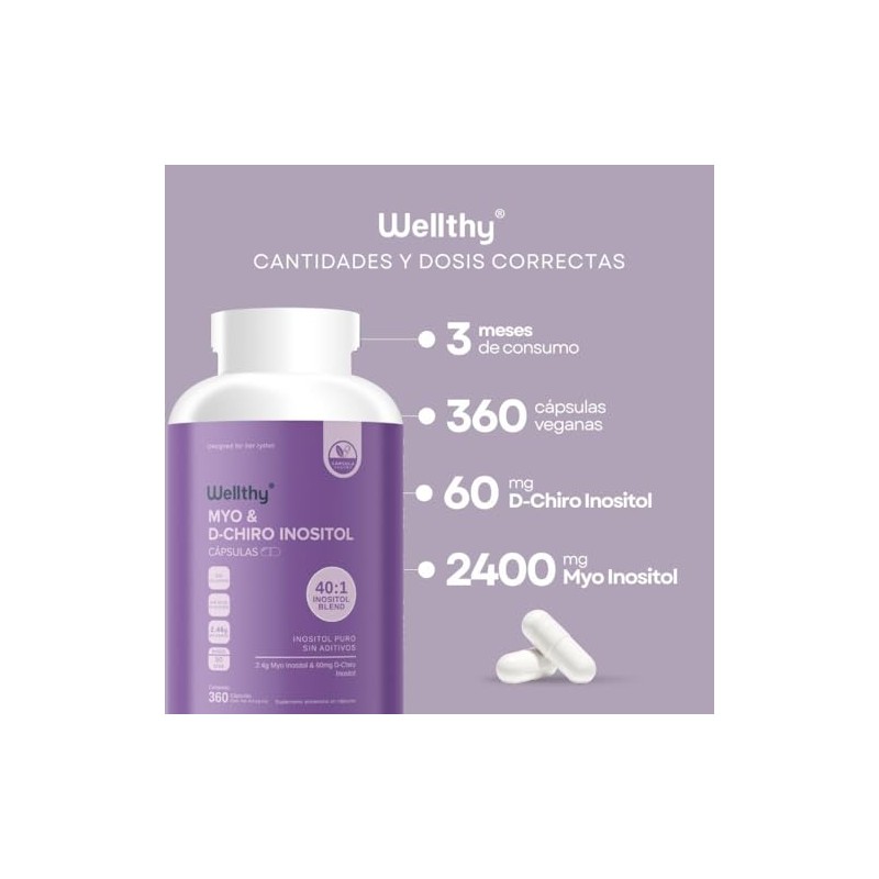 Wellthy Myo Chiro Inositol 360 Cápsulas Mezcla Óptima 2400mg 60mg