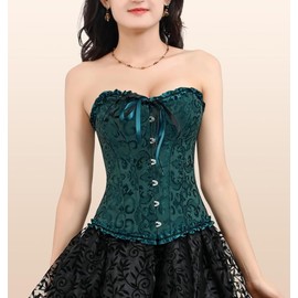 DKCHENH Renaissance Corset Top for Women,Pirate Corset Shapewear,Bustiers with Lace Up Boned Overbust,Size Medium Dark Green