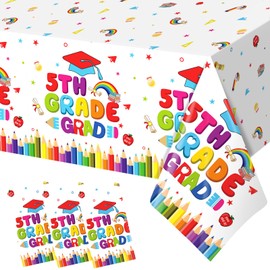 Yavxzvbw 3Pcs 5TH Grade Graduation Tablecloth Class of 2024 Graduation Party Supplies 2024 Table Decorations Plastic Rectangular Disposable Tablecloth for 5TH Grade Graduation Decorations