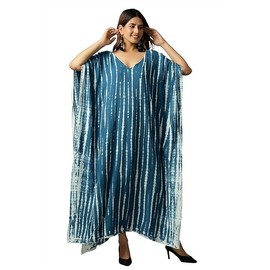 Earthen Threads - Traje de baño para mujer, talla grande, color caftán ligero, manga murciélago, para piscina, centro vacacional, teñido anudado, color azul