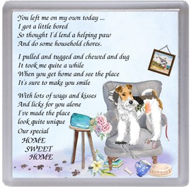 Wire Fox Terrier Dog Coaster/Drinks Mat "Home Sweet Home comical poem" - Great Gift for any Dog Lover