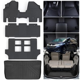 Floor Mats for 2011-2017 Honda Odyssey 7-Seater, 3PC TPE All-Weather Set - Custom Fit Floor+Cargo+Seatback Mats, Non-Slip Odorless Automotive Accessories