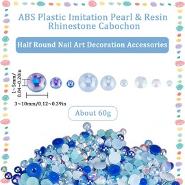 SUNNYCLUE 2.1 oz (60 g) Nail Parts, Artificial Pearl, Nail Deco Parts, Small Resin Beads, Blue, Circular, 3D, Dimensional, Semicircle, Pearl, Gradient, Macaron Color, Mini Carp, Mini, Nails,
