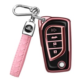 QBUC for Toyota Flip Key Fob Cover Soft TPU Key Case Cover with Keychain for Fortuner Tundra Camry RAV4 Challenger Key Shell
