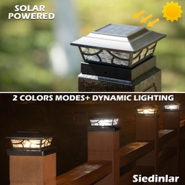 SIEDiNLAR Solar Post Lights Outdoor 4 Modes Deck Fence Post Cap Light for 4x4 5x5 6x6 Vinyl Wooden Posts Patio Garden Decor, Warm White & Cool White Dynamic Lighting Black (6 Pack)