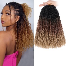 COOKOO 12 Inch 8 Pcs Boho Yanky Twist Crochet Hair with Curly Ends Ombre Brown and Blonde Bouncy Passion Twist Synthetic Braids Pre-looped Micro Spring Twist Hair Yanky Twists for Women 1B/30/27#