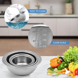 5PCS Stainless Steel Mixing Bowls, Metal Bowls Set, Nesting Bowls for Space Saving Storage, Easy to Clean, Great for Serving, Cooking, Baking, Salad