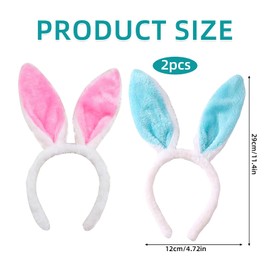 HFMYGS Pack of 2 Rabbit Ears Headbands, Rabbit Ears Hair Bands, Plush Rabbit Ears, Plush Headbands for Easter Party, Wedding, Birthday Costume, Hair Styling, Cosplay (Pink + Blue)