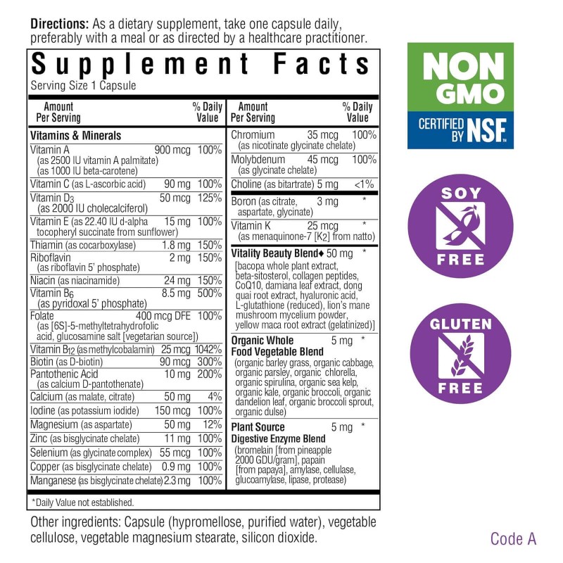 Bluebonnet Ladies One 40+ Whole Food-Based Multiple 30 Vegetable Capsules