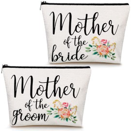 Weewooday 2 Bolsas de Maquillaje de Mother Of The Bride y Groom Regalos de Boda de Madre de Novia Neceser de Lona Floral para Mamá Suegra Regalo de Compromiso de Boda
