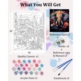 TOCARE Elephant Paint by Numbers Kit for Adults Beginner, Elephant Paint by Number for Adults on Canvas Animal 16x20inch