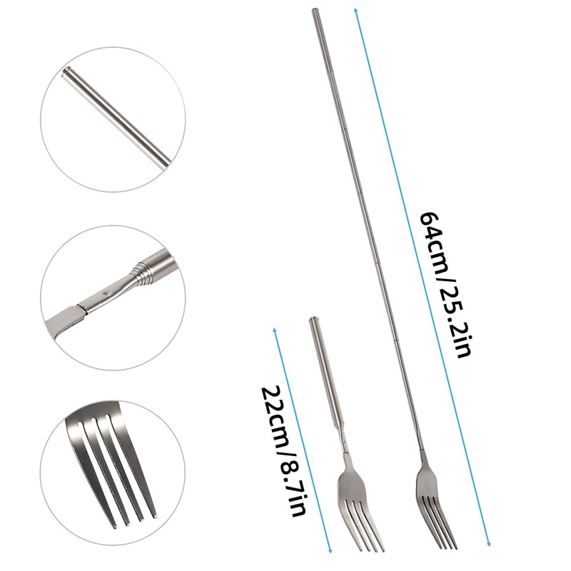 Extendable Fork, BBQ Telescopic Fork Stainless Steel Fruit Dessert Long
